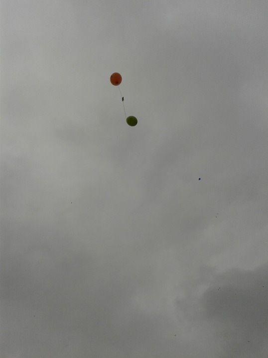 Releasing balloons for the Charity Walk.