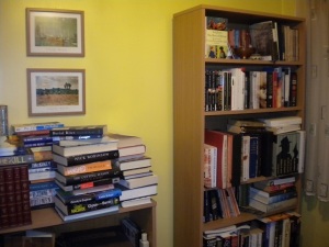 Untidy bookshelves